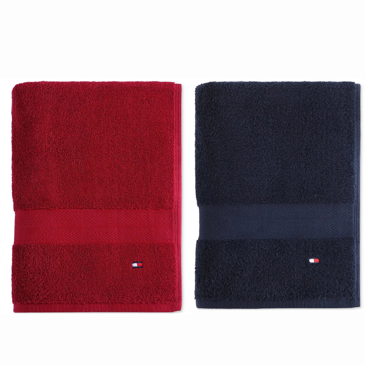 DC / 2 x 15,500 / Toalla de Baño de Algodón Liso / TH / Azul Marino y Rojo / Apróx. 76 x 137 cm.