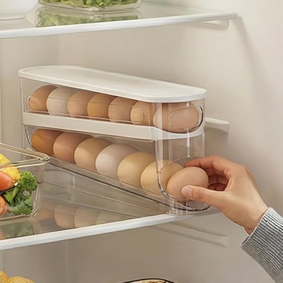 DC / Dispensador automático de huevos con tapa / transparente, Plástico, Sin BPA / Capacidad grande (14–16 huevos