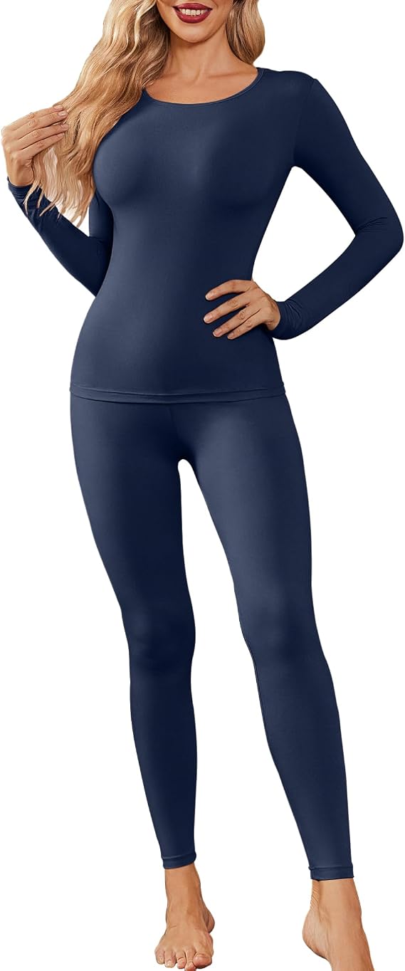 DC / Ekouaer / Ropa Termica / Conjunto de Top y Leggings para Mujer / AZUL- XXL