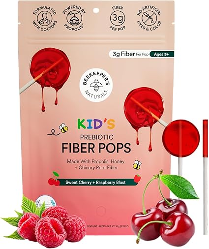 DC/ Paletas de fibra prebiótica para niños / apoya la regularidad digestiva / Beekeeper's Naturals / 15 unidades