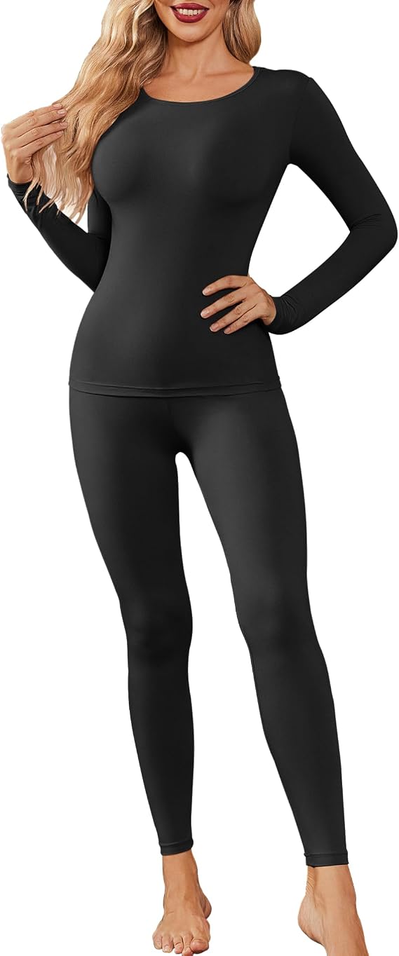 DC / Ekouaer / Ropa Termica / Conjunto de Top y Leggings para Mujer / Negro- XXL
