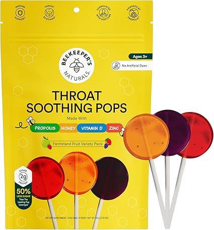 DC/ Paletas para el dolor de garganta para niños / Apoyo inmunológico / Beekeeper's Naturals - 15 unidades