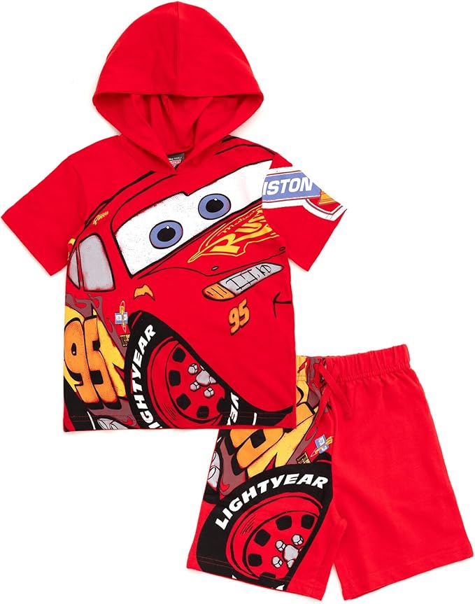 DC / Conjunto de camiseta con capucha y pantalones cortos  / Cars / Disney / 4T