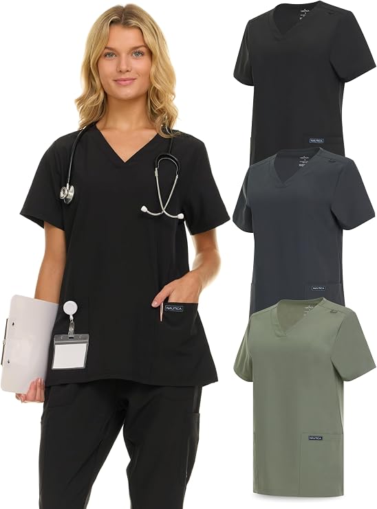 DC /  Nautica Camisetas médicas para mujer, paquete de 3 / Talla S