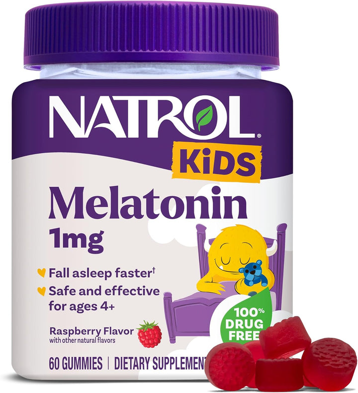 NATROL KIDS / Melatonin 1 mg / Raspberry Flavor / 60 Gummies