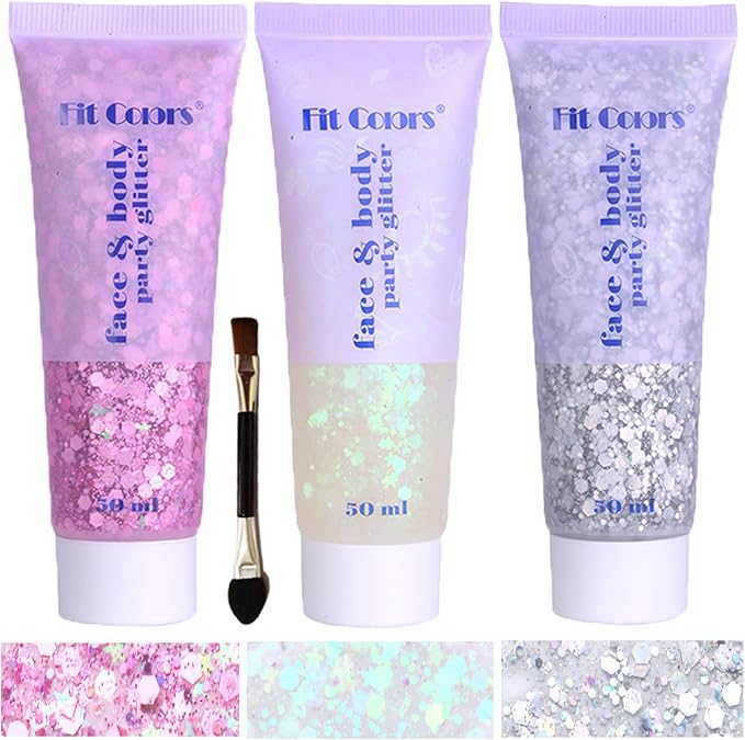 DC/ Gel con purpurina para el cuerpo y la cara /  blanco, plateado y rosa / 50ml c/u / AMZ080726-114-6574099-4581034