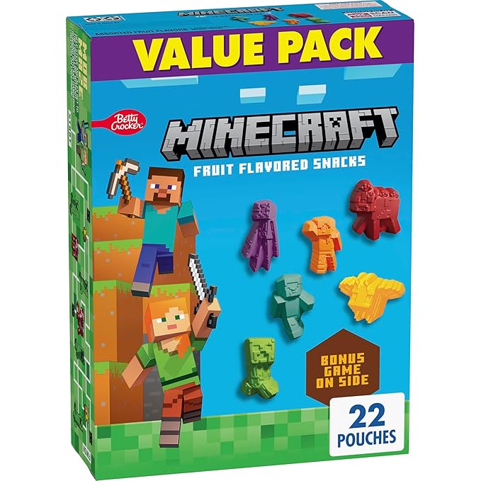 DC/ 2 x 9,500 Minecraft Snacks con sabor a frutas, sin grasa y sin gluten/  17.6 onzas / 22 bolsas C/U / Betty Crocker