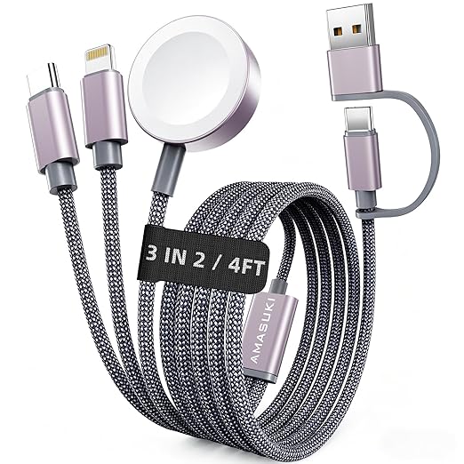 DC / Cable de carga múltiple / USB C 3 en 2 para cargador de Apple Watch /Amasuki