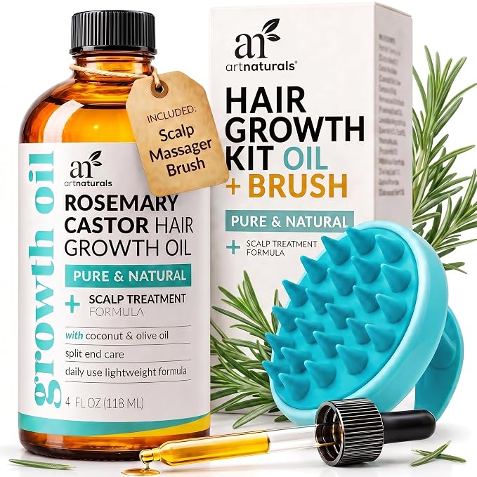 AP / Aceite de cabello orgánico de romero y ricino / con masajeador / 118 ml / Artnaturals