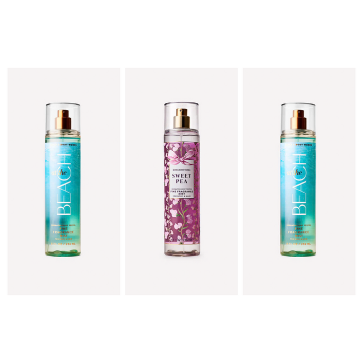 AP / 3 x 17,500 / Fine Fragrance Mist / BBW / At the Beach & Sweet Pea