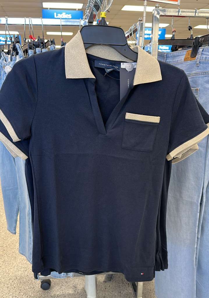 Blusa mujer / manga corta / azul con dorado / TH / R112025-5293-8