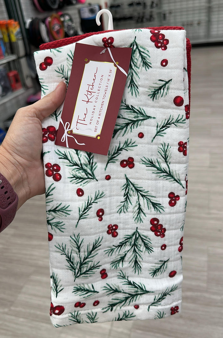 Hogar / Navidad / Set de 4 toallas de cocina / Ramas de pino y bayas rojas / The Kitchen / B112525-73641