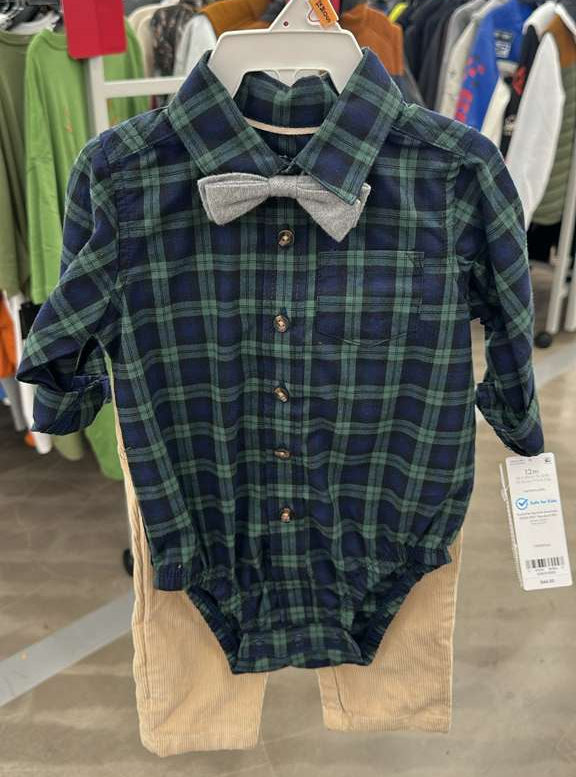 Ropa infantil / Conjunto de 3 piezas de body, lazo y pantalón / Carter's / B122125-41593