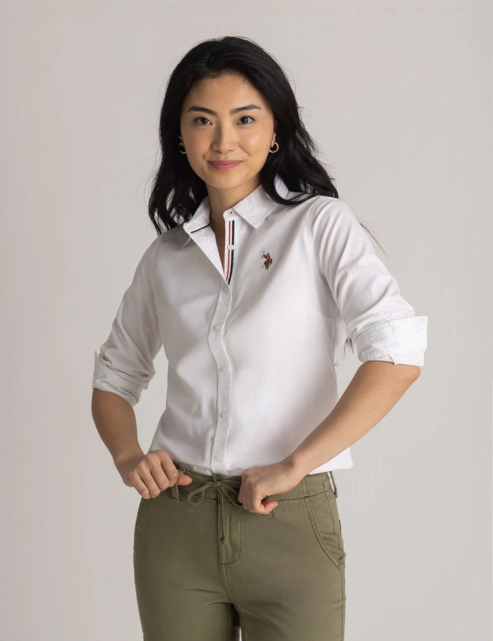 AP / Blusa mujer Oxford STRETCH lisa / Blanca / US POLO / Talla S y M