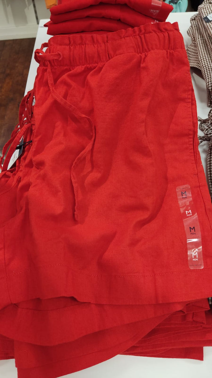 Shorts Mujer TH / 55% lino y 45% algodón / Rojo -Talla S