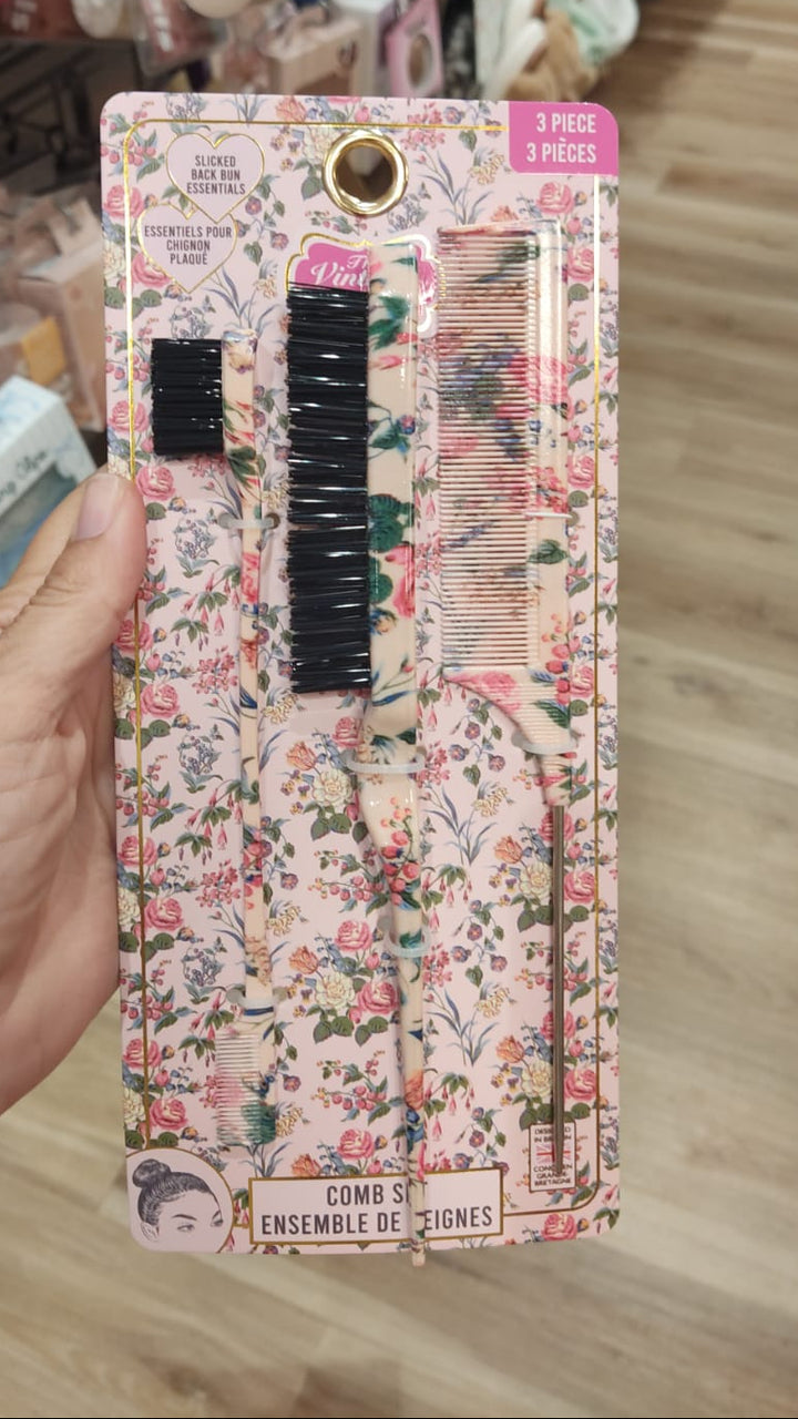 Accesorio / Set 3 piezas de peine /  Flores rosa /The Vintage Cosmetic Company / MRS080226-0000