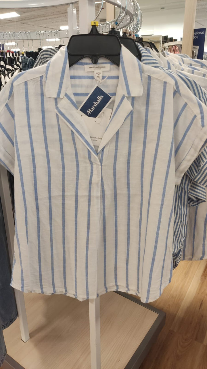 Blusa Mujer / Manga Corta a rayas de botones / Náutica / MRS080326-8434