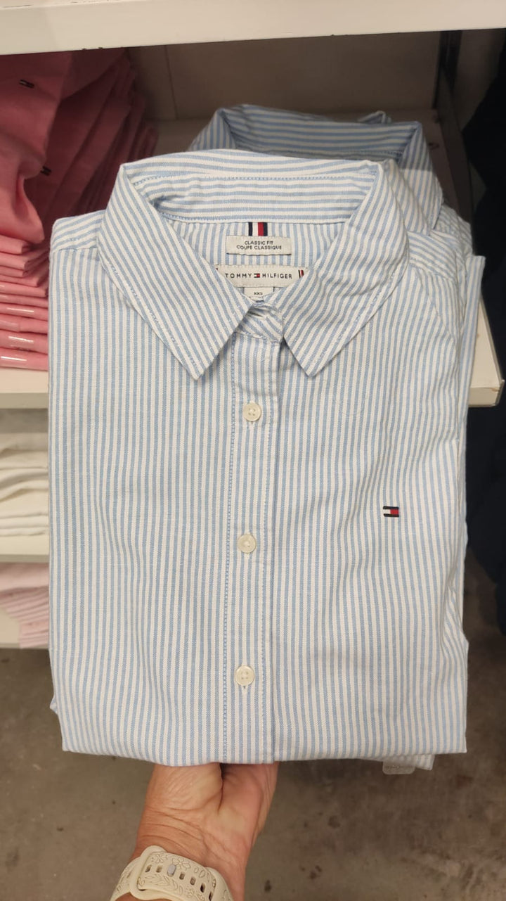 Camisa para Mujer de Botones / Manga Corta / a rayas TH-Talla M