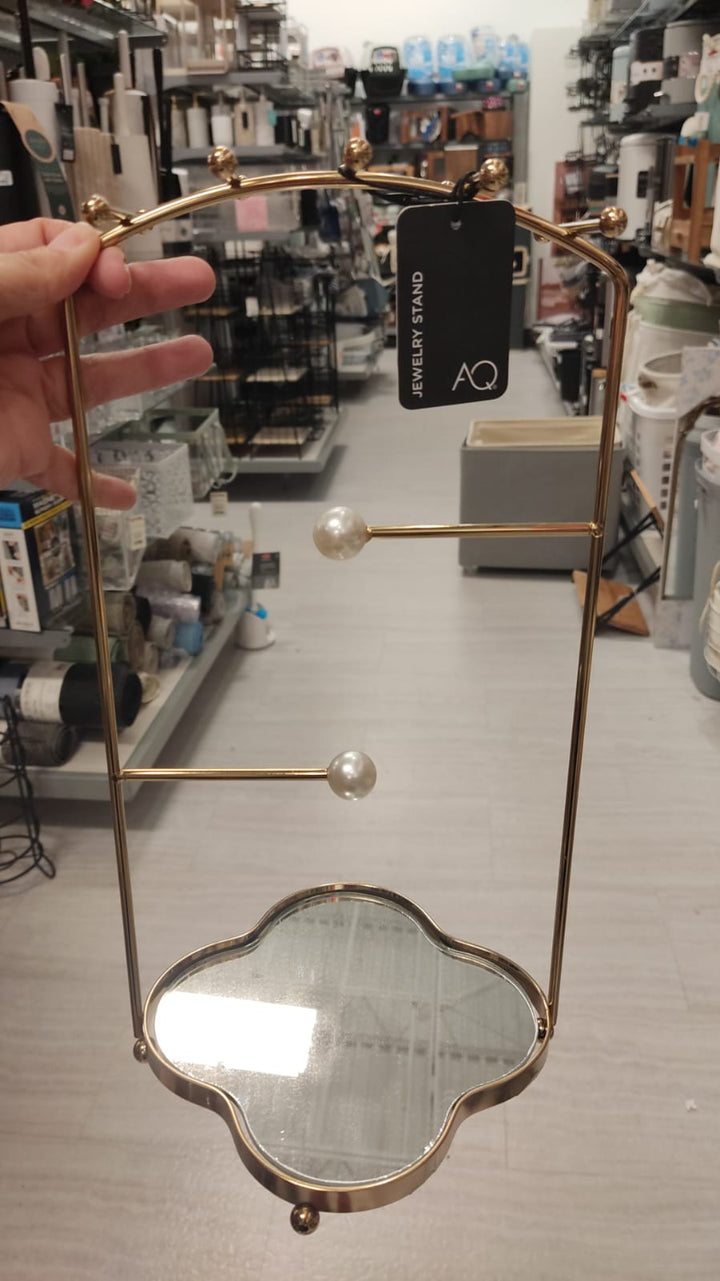Hogar / Para colgar Joyerias /  Marco de metal dorado base de espejo  de trébol /  AQ / TJ080926-257