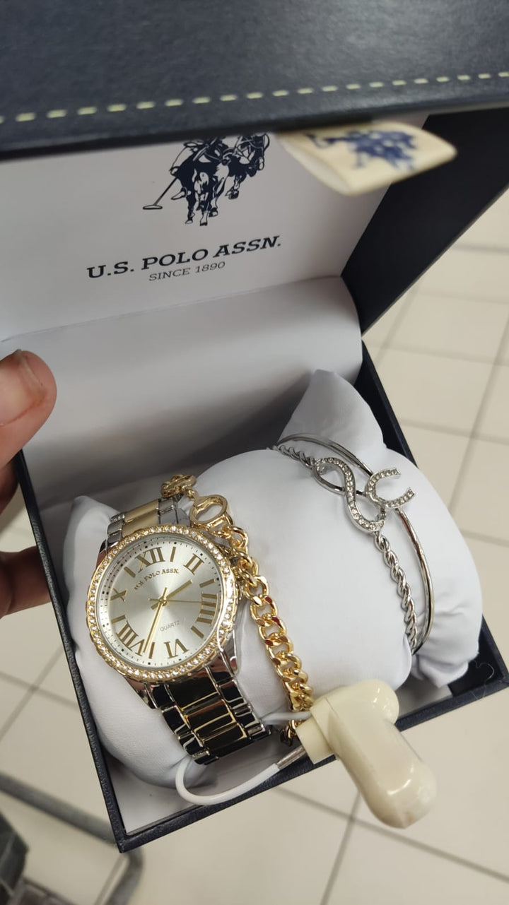 Accesorios / Reloj de Mujer / Dorado con plateado / con bisel adornado con cristales  / Us Polo / B081826-6361