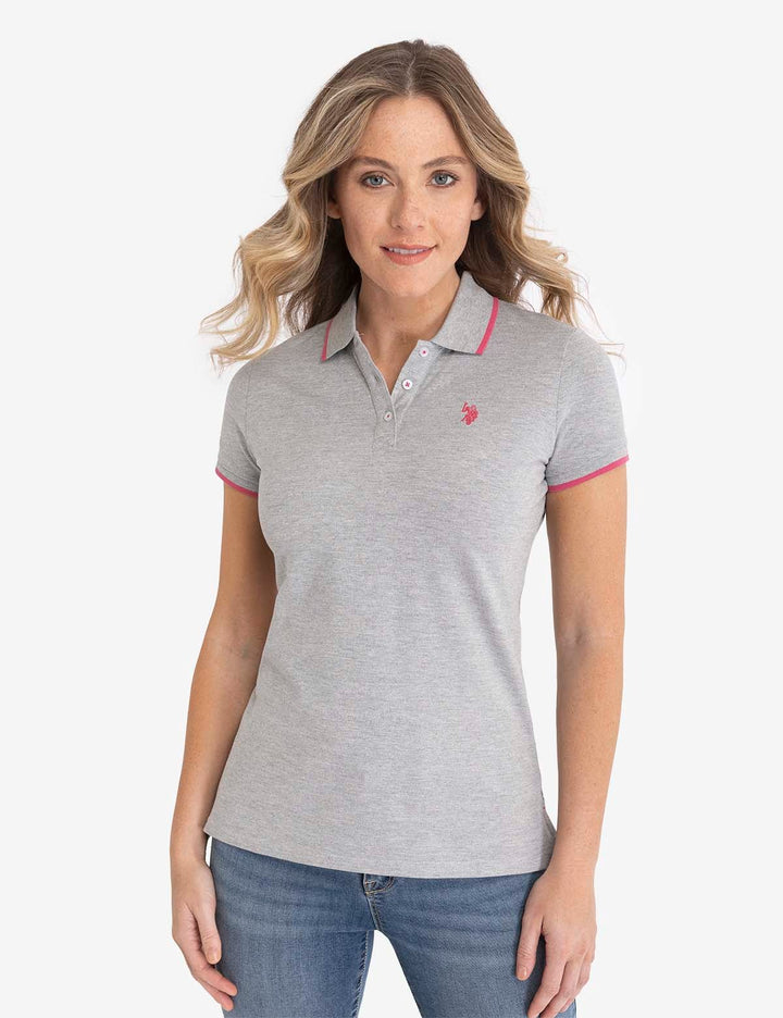 DC / Camiseta Mujer Polo Liso con Ribete / Gris / US POLO-Talla L