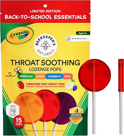 DC/ Paletas para el dolor de garganta para niños / Apoyo inmunológico / Beekeeper's Naturals - 15 unidades / MISC 2026