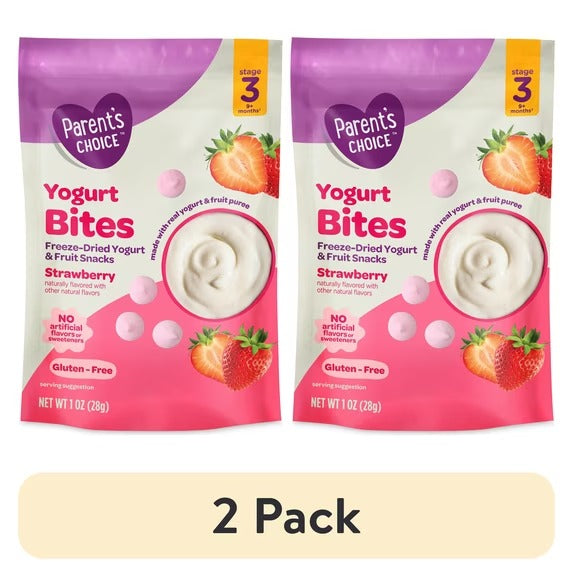 Parent's Choice  - (2 pack) Snacks de Yogur para Niños Pequeños, Snack, Fresa, Bolsa de 1 oz.