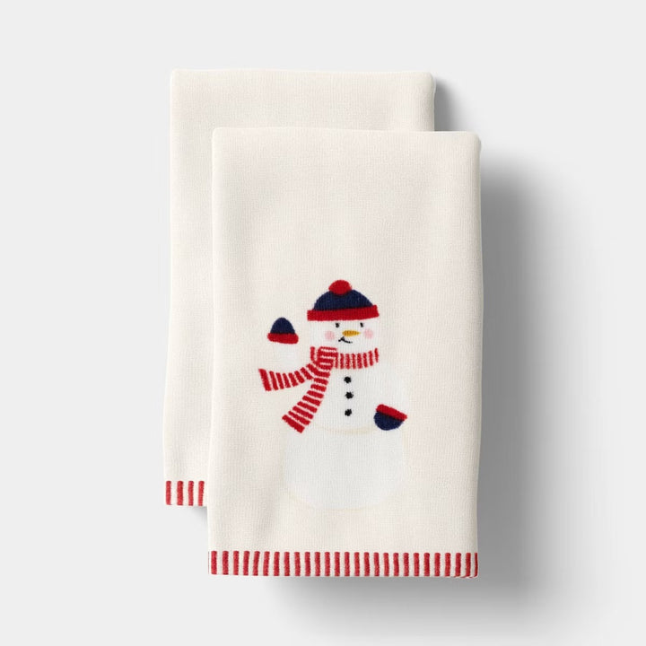 AP / Wondershop / Juego de 2 toallas de mano navideñas con diseño de Papá Noel y muñeco de nieve, color marfil/blanco / 100% algodón