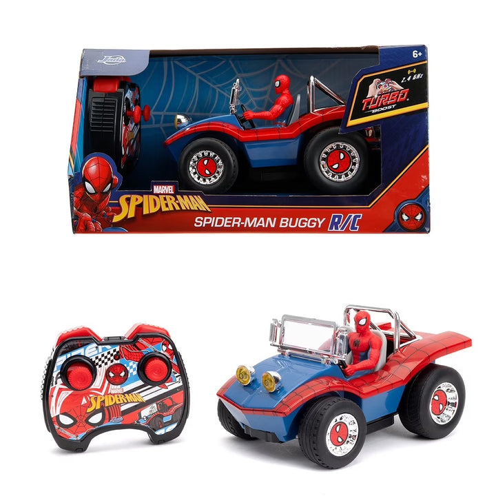 Jada Spider-Man Buggy RC con Figura de Spider-Man No Removible – 7", Control Remoto de Función Completa.