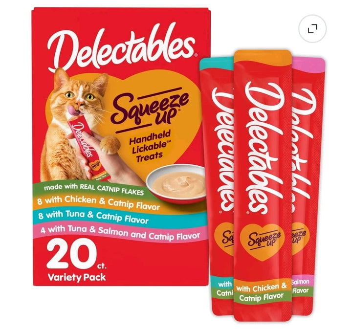 Hartz Delectables / Premios para gatos Squeeze Up lamibles de 0.5oz / 20 tubos individuales / Paquete variado