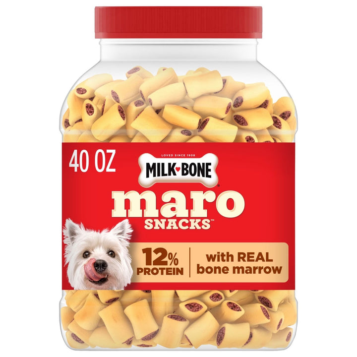 AP / Milk-Bone MaroSnacks / Snacks Crujientes para Perros Pequeños con Tuétano Real, Bote de 40 oz
