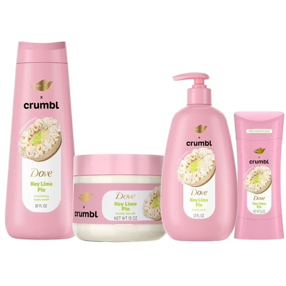 DC / Dove x Crumbl / Paquete de Autocuidado / Key Lime Pie / Gel de baño, exfoliante, desodorante y jabón de manos