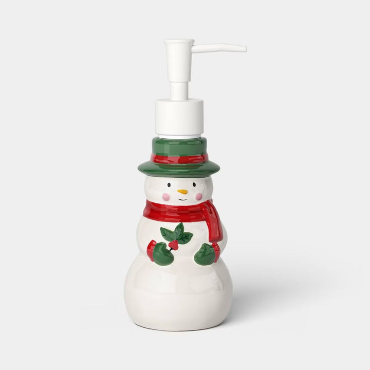 AP / Wondershop / Dispensador de jabón navideño muñeco de nieve blanco de cerámica
