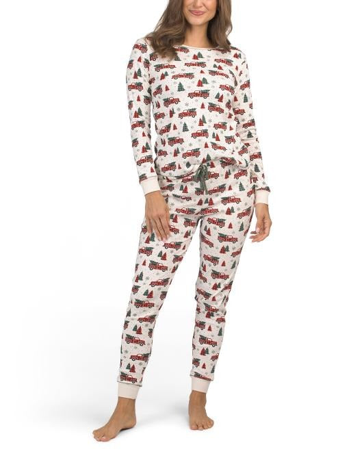 DC / Conjunto de pijama de algodón orgánico mujer / Holiday Truck / POPPY & CLAY / Talla M